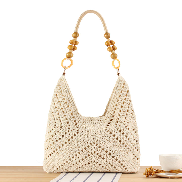Handmade straw tote bag with elegant wooden handles Bowlift