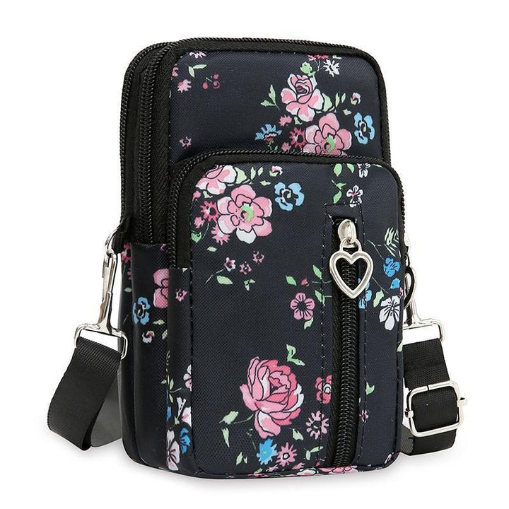Compact Nylon Crossbody Phone Pouch with Multiple Zip Compartments Bowlift