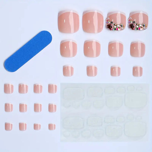 Artificial nail set with elegant French tips and glamorous crystal embellishments Bowlift