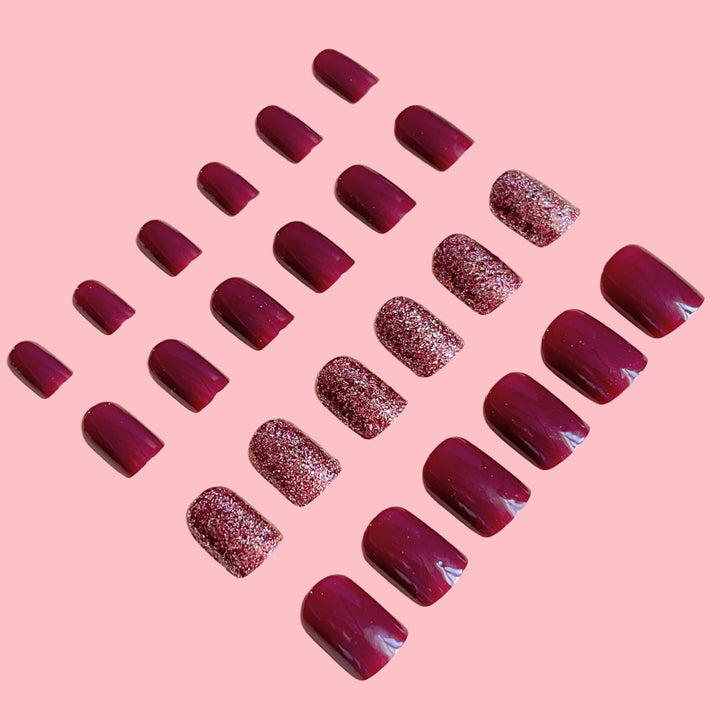 Glossy Press-On Nail Extensions with Glitter Bowlift
