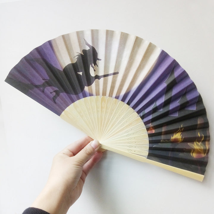 Women's Halloween costume fan with unique lettering Bowlift