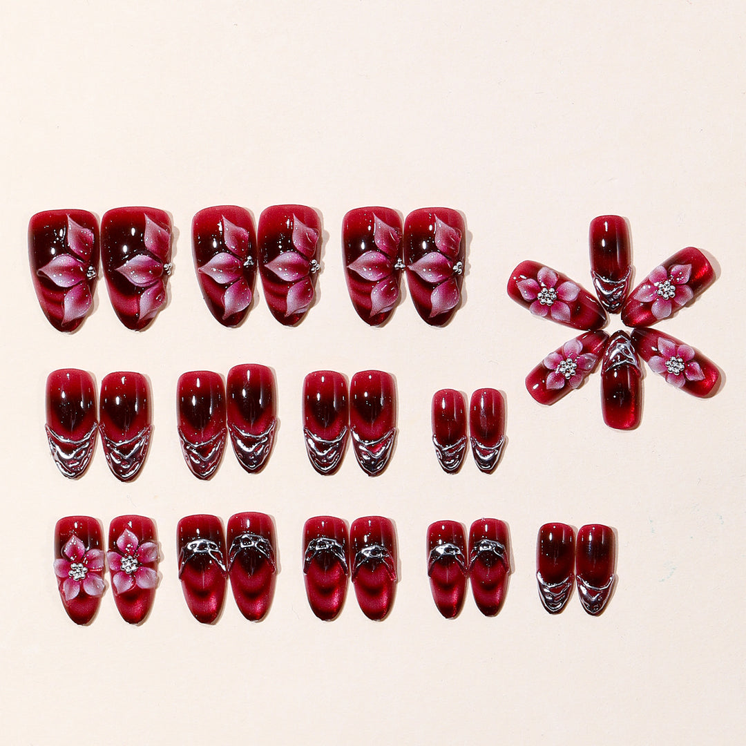 3D Floral Accent Stiletto Nail Art Extensions Bowlift