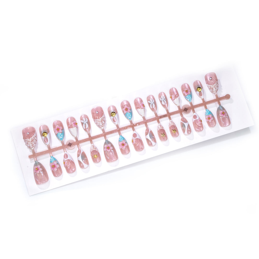 Beach-Inspired Decorative Press-On Nail Set Bowlift