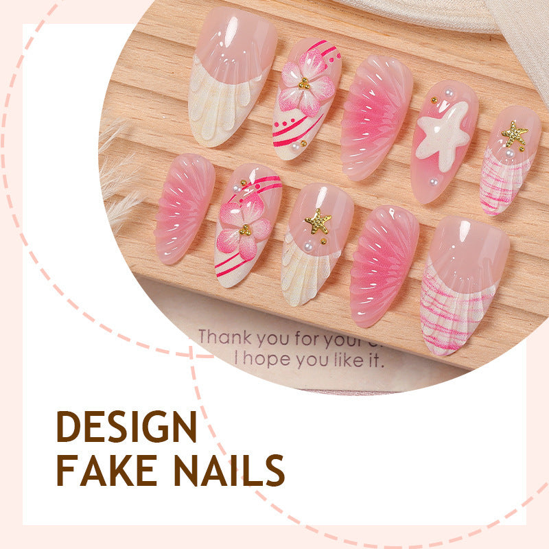 Artificial nail set with maritime motifs and glamorous accents Bowlift