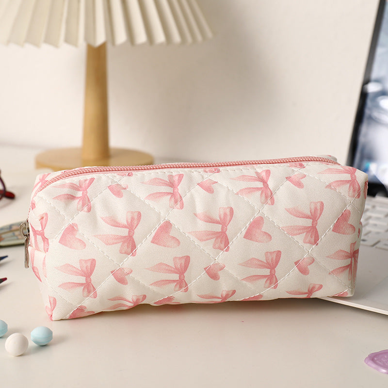 Quilted Bow-Print Cosmetic Pencil Case Bowlift
