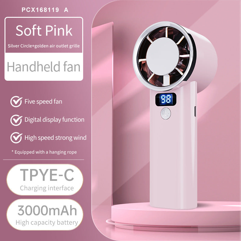 Ladies handheld fan with digital display and 3000mAh battery Bowlift