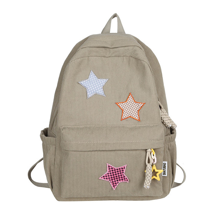 Fun Star Patterned Corduroy School Backpack Bowlift