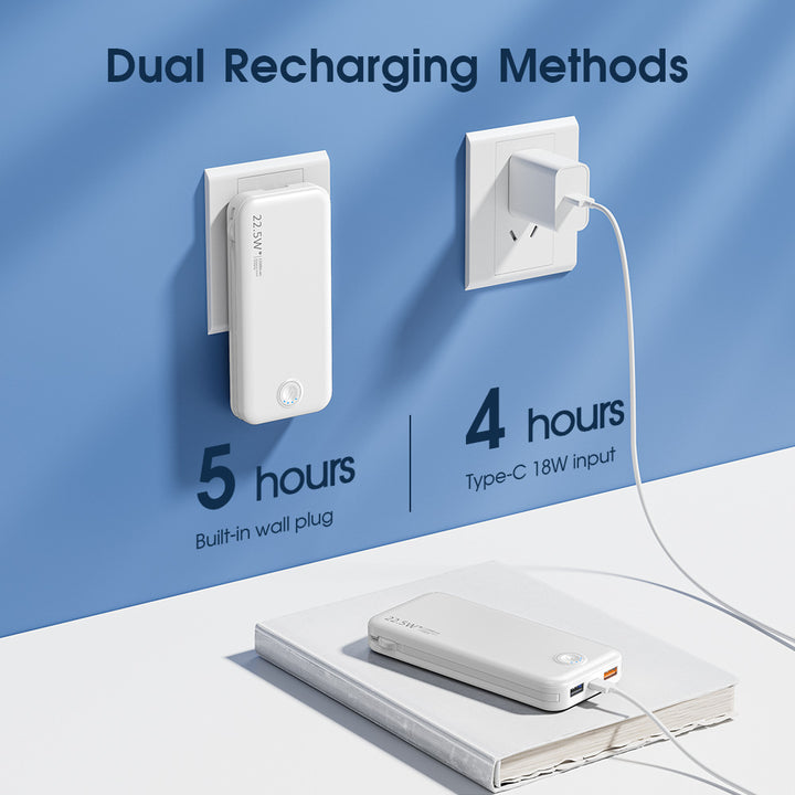 Powerbank with Integrated Wall Plug and Dual Charging Function Bowlift