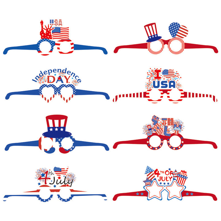 Unisex nan novelty patriotic party glasses assortment with themed foam toppers and mixed star and heart lens shapes Bowlift