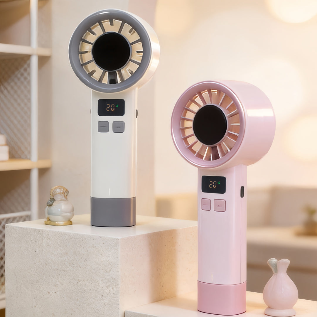 Women Portable Handheld Fan with Digital Temperature Display Bowlift