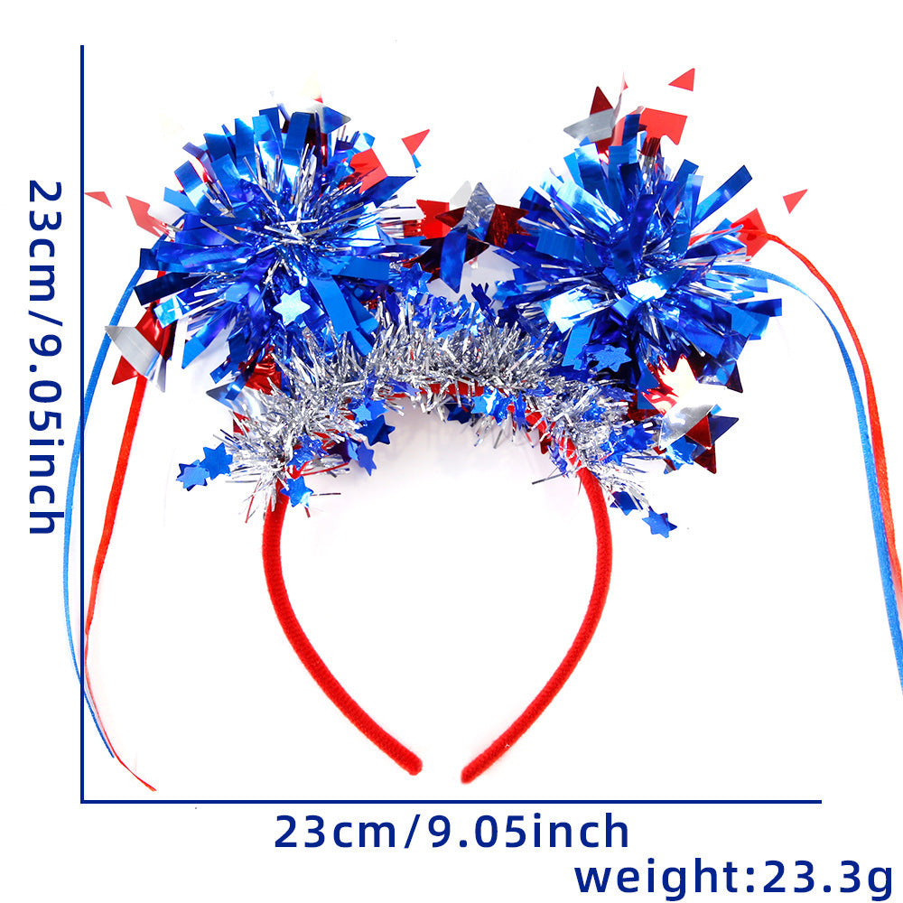 Unisex nan patriotic party headband with star pom poms and flag pendants Bowlift