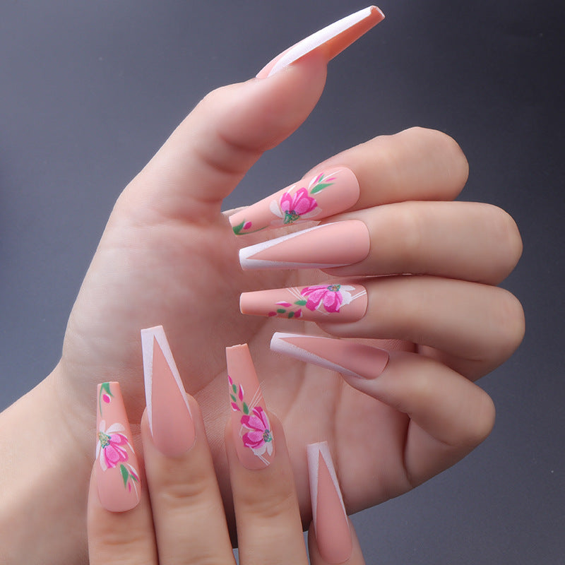 Floral Art Long Stiletto Press-On Nails Bowlift
