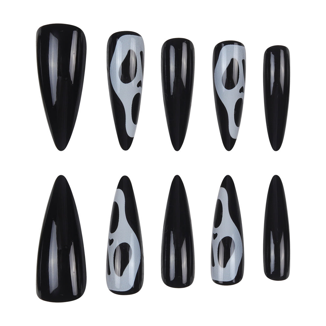 Artistic Stiletto Press-On Nails with Ghost Design Bowlift