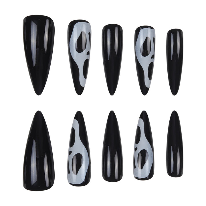 Artistic Stiletto Press-On Nails with Ghost Design Bowlift