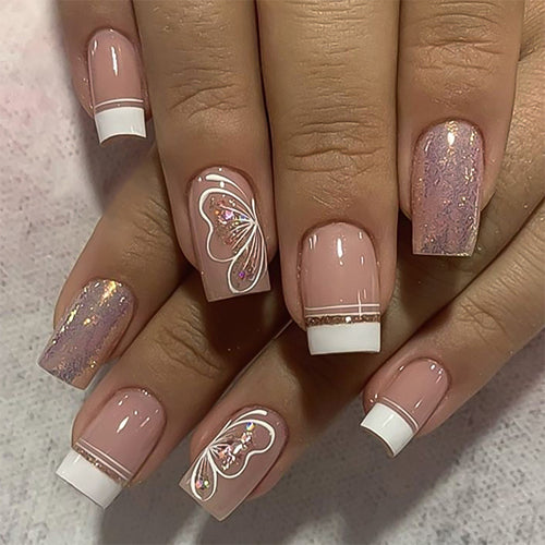 Artful Nail Art with Delicate Butterfly Motif Bowlift