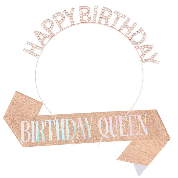 Ladies Glittering Headband with "Happy Birthday" Inscription Bowlift