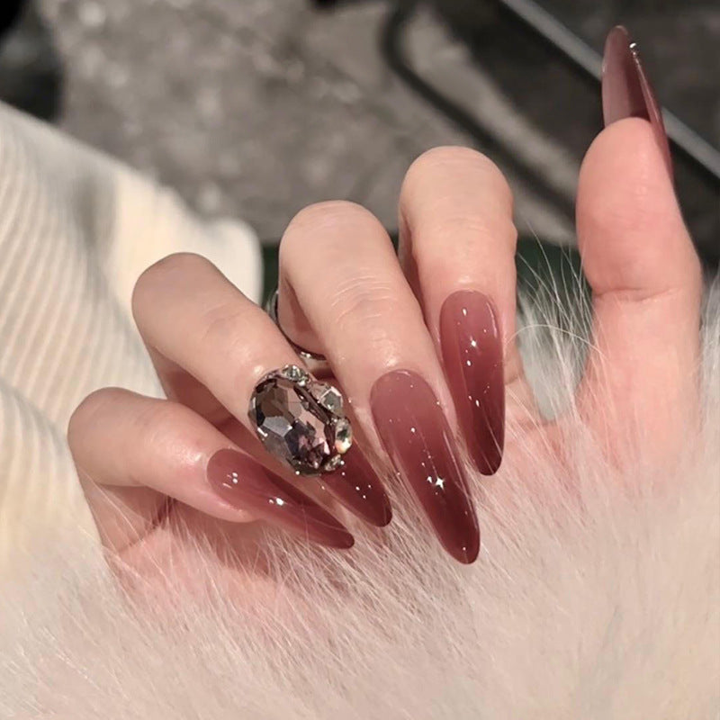Glamorous Press-On Nail Set with Decorative Gemstone Accents Bowlift