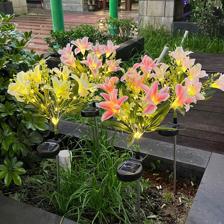 Solar-Powered LED Artificial Lily Garden Stake Light Bowlift