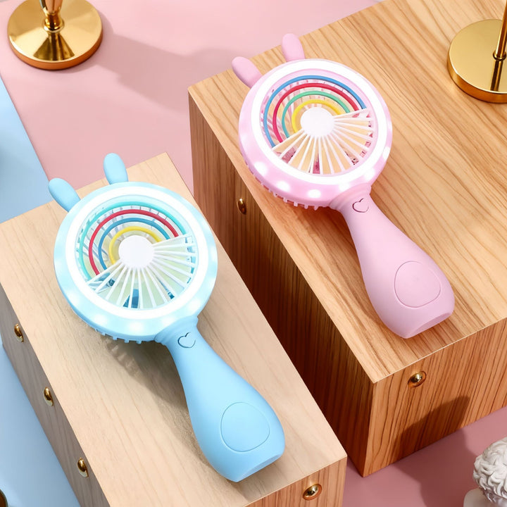 Ladies portable hand fan with LED function and innovative bunny design Bowlift