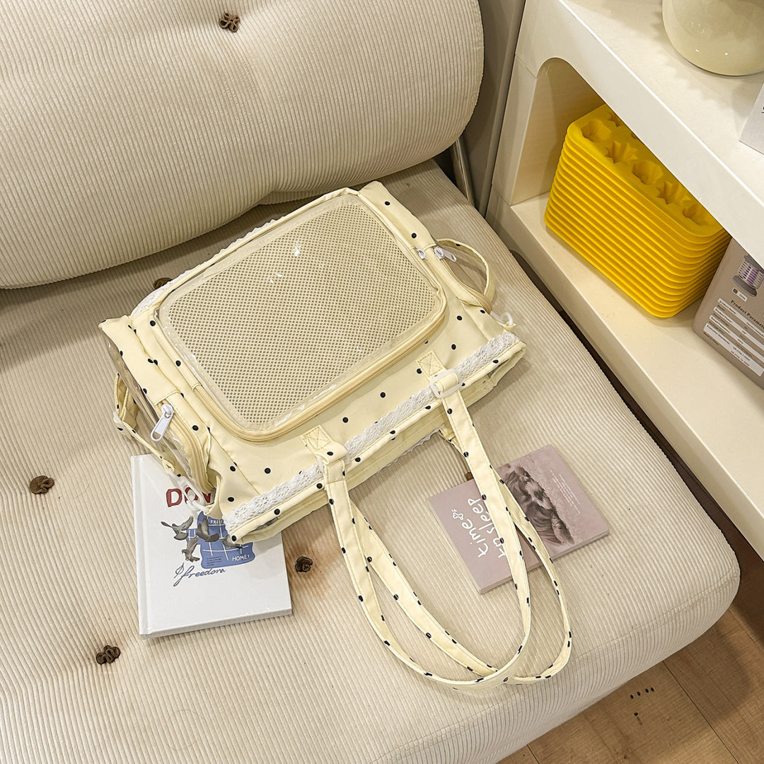Handbag with Transparent Compartment Division and Playful Application Design Bowlift