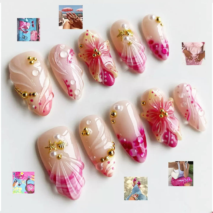 Shell-Inspired Decorative Press-On Nails Bowlift