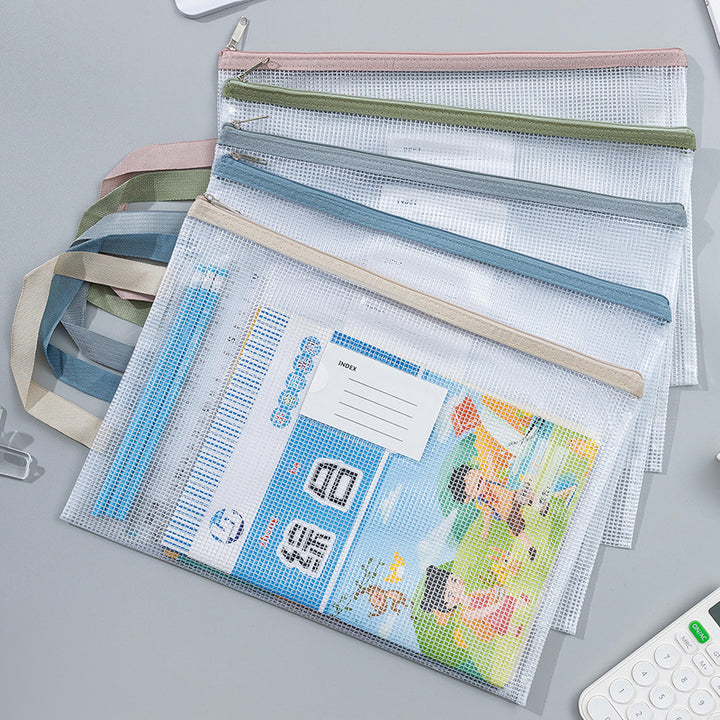 Transparent Mesh Zipper Pouch Set with Wrist Strap Stationery Organizer Bowlift