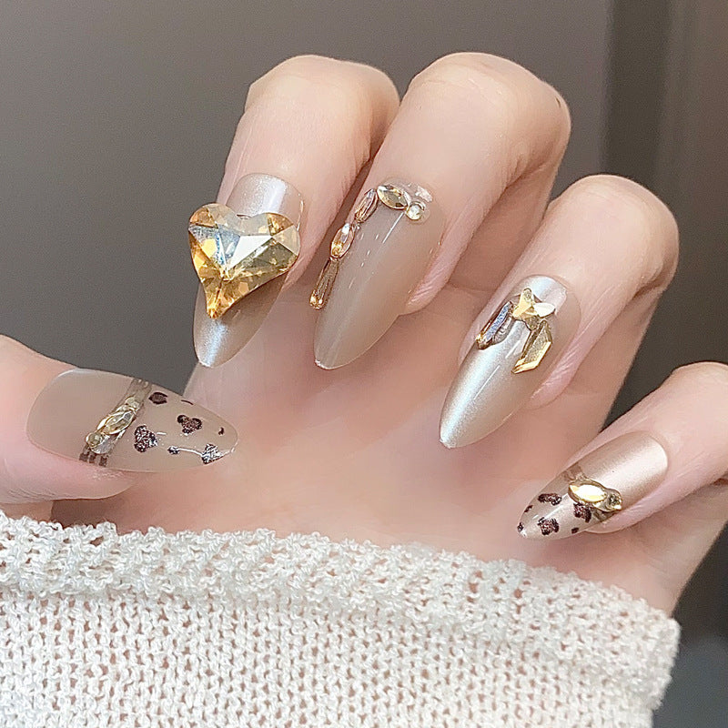Stylish Press-On Nail Set with Artistic Leopard Design Bowlift