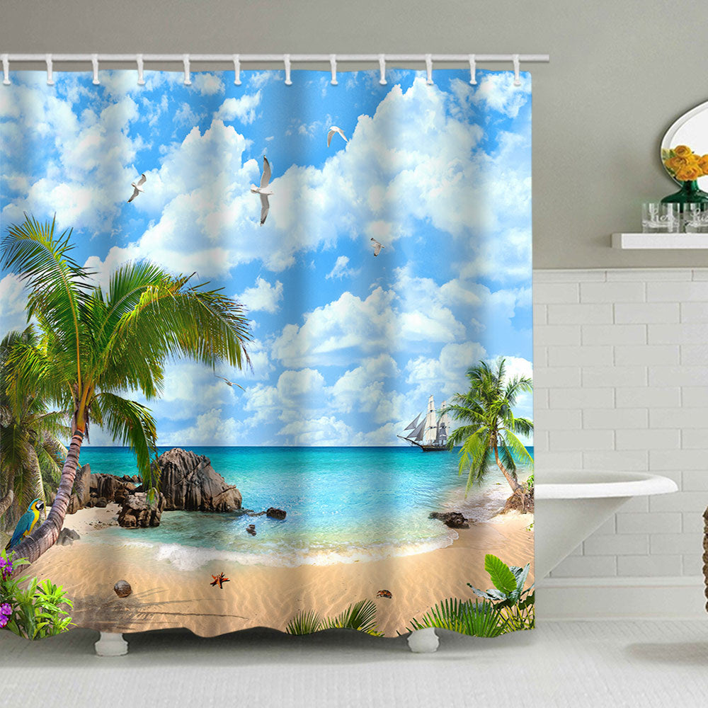 Tropical Beach Scene Shower Curtain Bowlift
