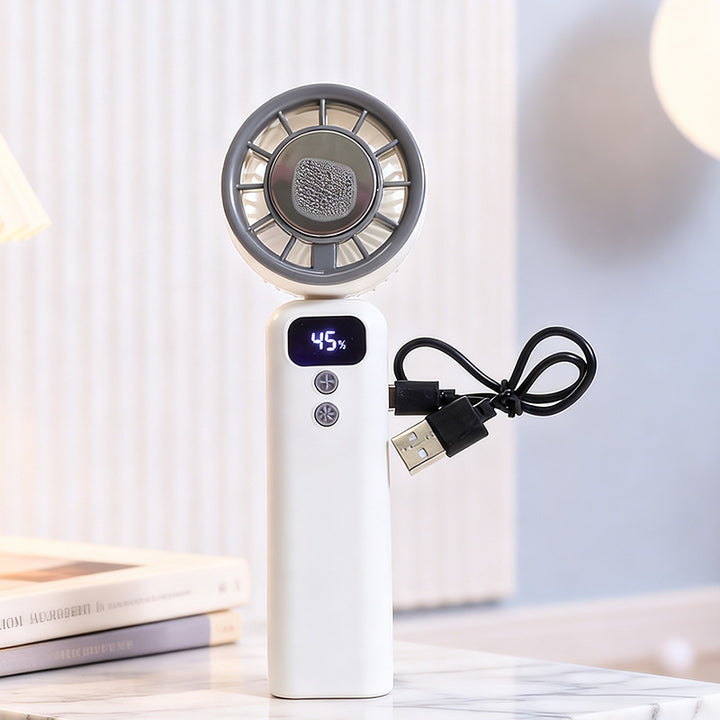 Women Multifunctional Hand Fan with LED Display and USB Charging Function Bowlift