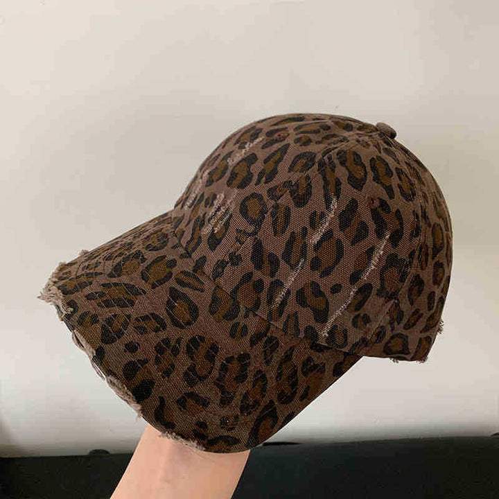 Women's Distressed Leopard Print Baseball Cap Bowlift