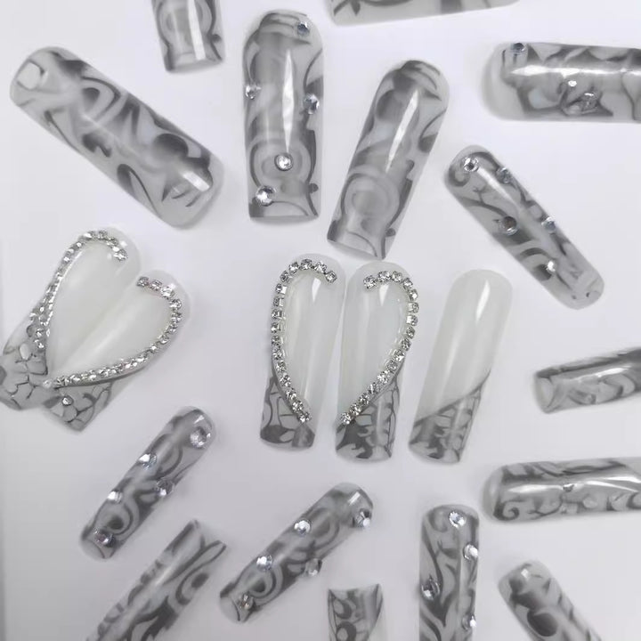 Glamorous 3D Floral Design Press-On Nails Bowlift