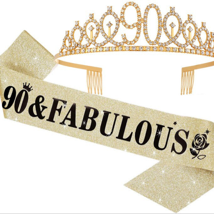 Women's Glittering Birthday Tiara Set with Sash Bowlift