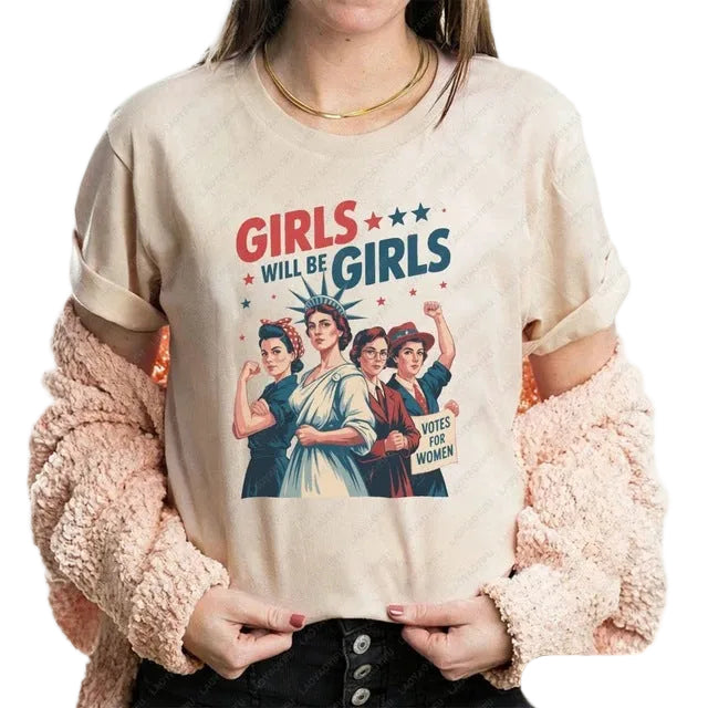 Women's nan vintage-inspired feminist graphic t-shirt with suffragette illustration Bowlift