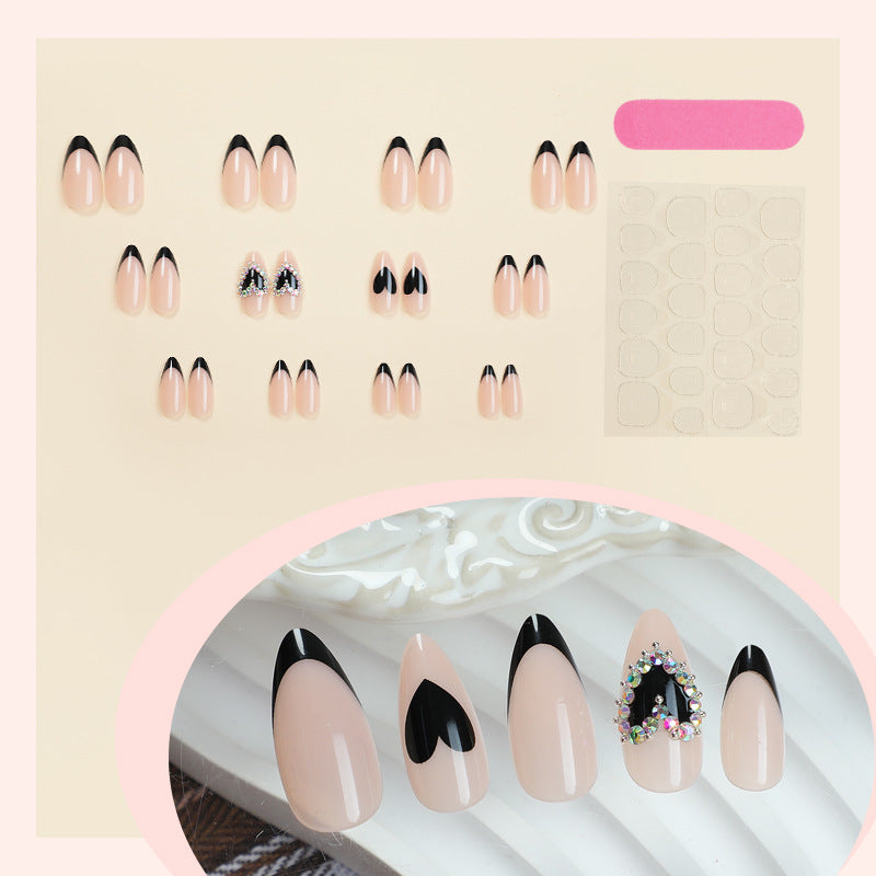 Artistic Press-On Nail Set with Heart and Gem Details Bowlift