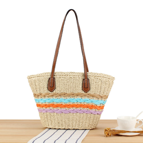 Leisure Beach Bag Made of Woven Natural Material with Colorful Decor Bowlift