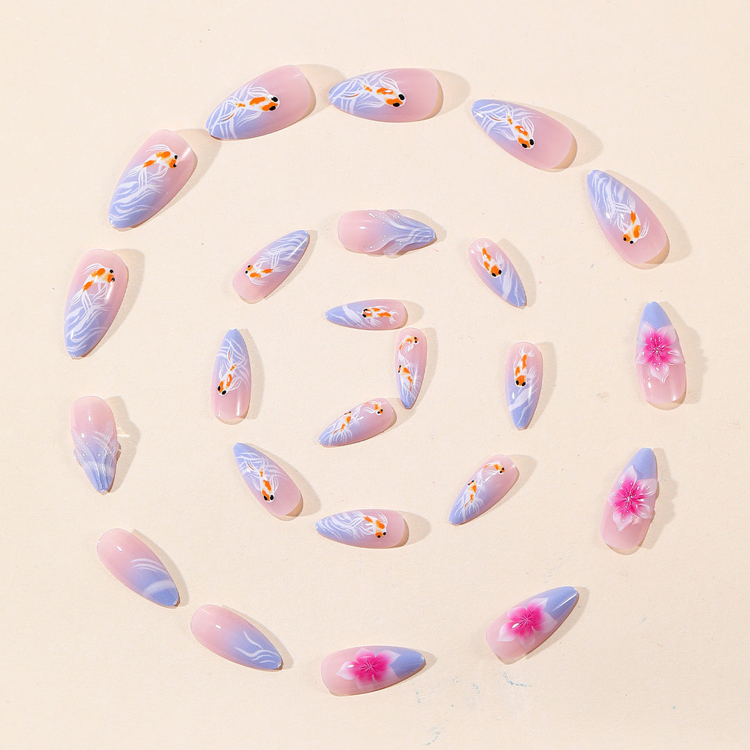 Artistic Koi Fish and Floral Nail Art Extensions Bowlift