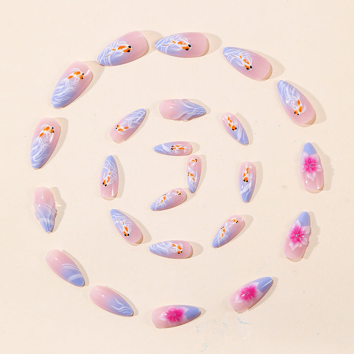 Artistic Koi Fish and Floral Nail Art Extensions Bowlift