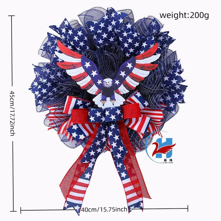 Unisex decorative country house door wreath with overlapping wooden stars and multiple ribbon bows Bowlift