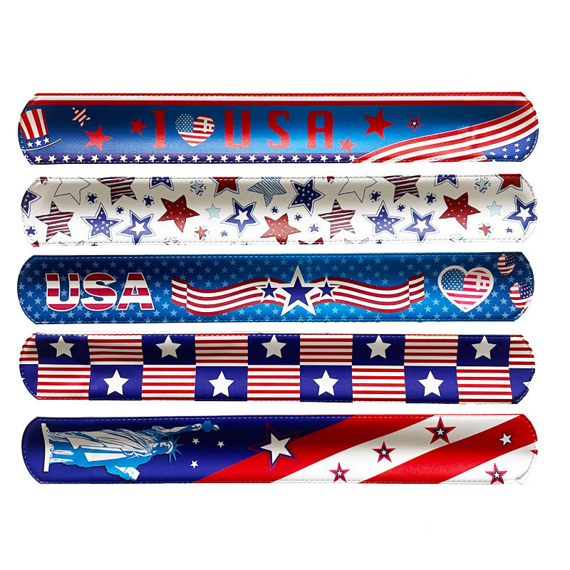 Unisex nan patriotic Slap Bracelets multi-piece bracelet set with flexible metal core and USA motifs Bowlift