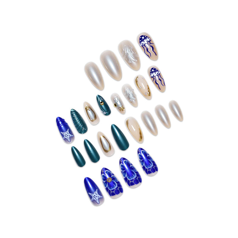 Artistic Beach-Inspired Press-On Nail Art Bowlift