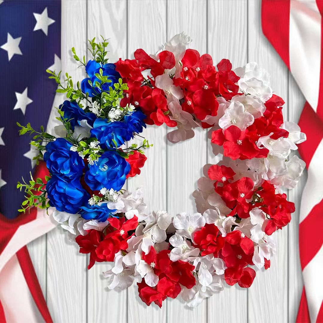 Unisex nan patriotic artificial floral door wreath with mixed peony and hydrangea clusters Bowlift