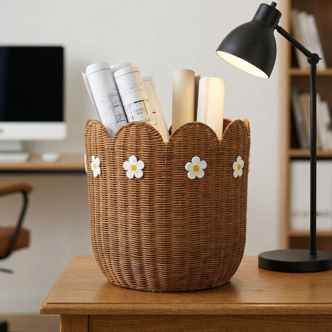 Rattan basket with flower motif Bowlift