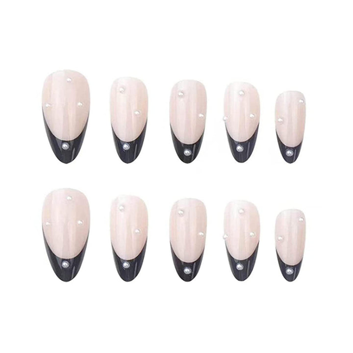Elegant Stiletto Press-On Nails with Classic French Design Bowlift