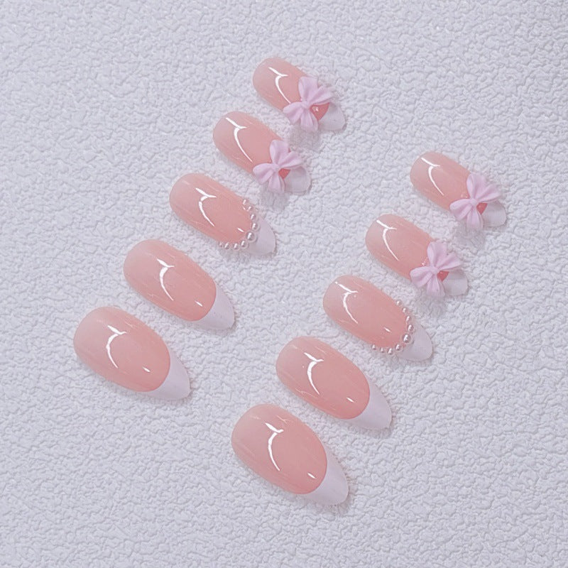 Elegant Artificial Nails with Bows and Pearl Design Bowlift