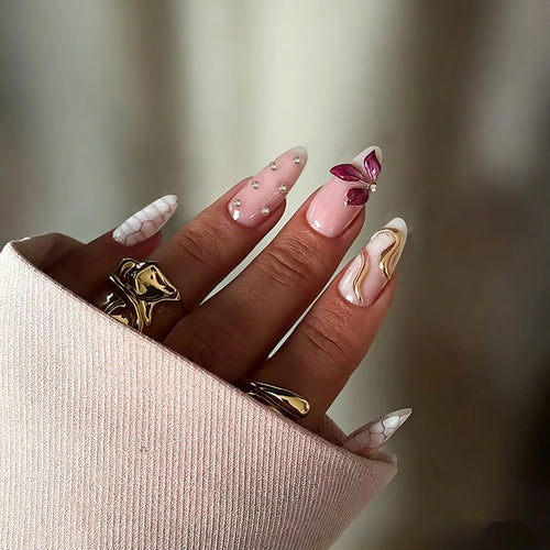 Acrylic nail set with glamorous design and sparkling accents Bowlift