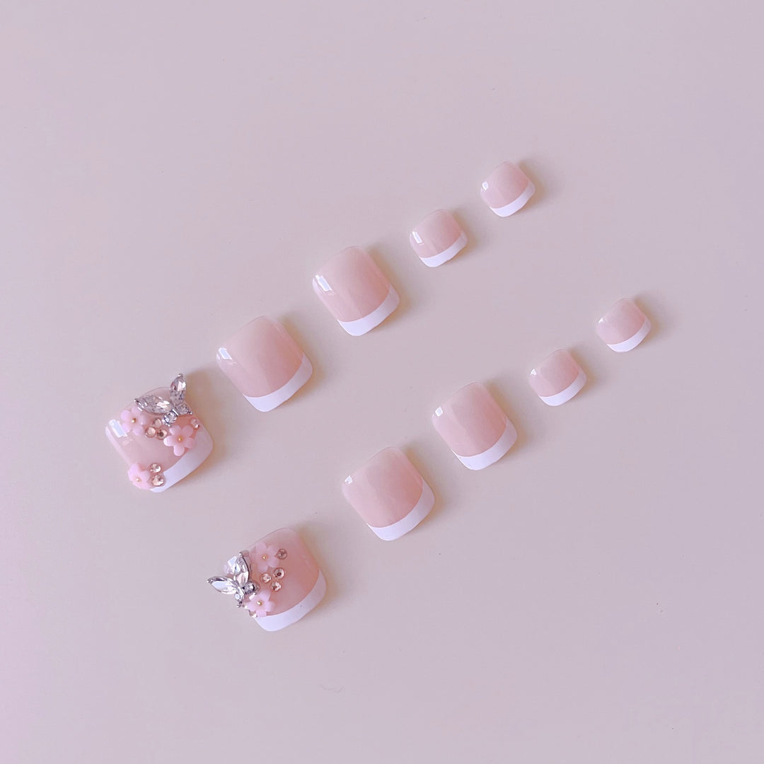 Acrylic nail set with elegant 3D flowers and glitter accents Bowlift