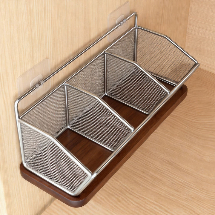 Mesh Hanging Wall Storage Basket Shelf with Over-Cabinet Hook and Ventilated Steel Design