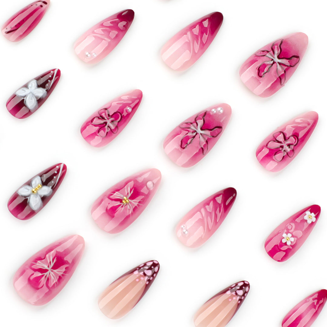 Artful nail extensions with floral details and ombre effect Bowlift