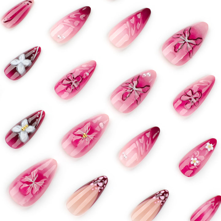 Artful nail extensions with floral details and ombre effect Bowlift