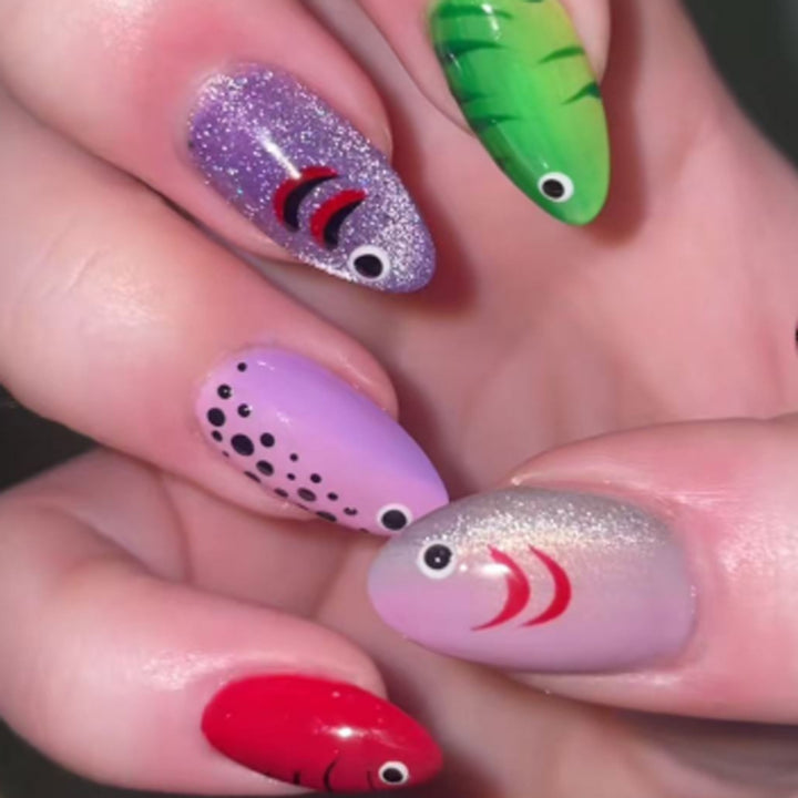Artful Nail Extensions with Playful Fish Design Bowlift